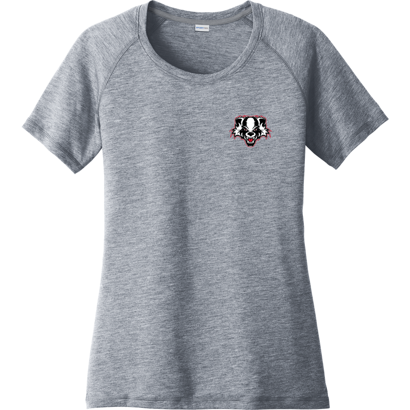 Scary Badgers Ladies PosiCharge Tri-Blend Wicking Scoop Neck Raglan Tee